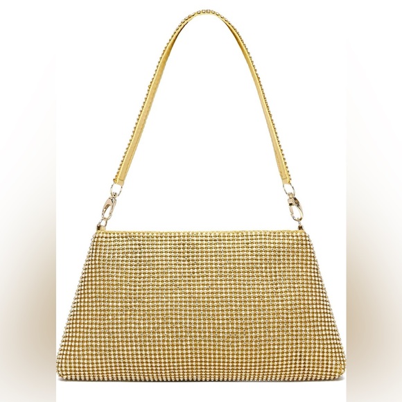 Handbags - Mini Gold Rhinestone Y2K Purse Glittery Sparkly Shiny Satin Feeling Inner Lining